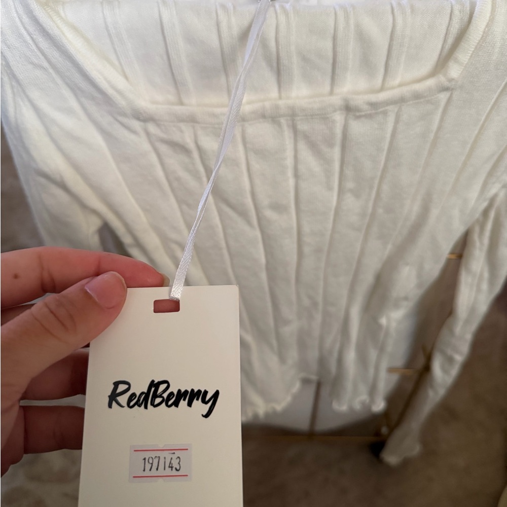 White Ribbed Long Sleeve Top - Picture 3 of 3